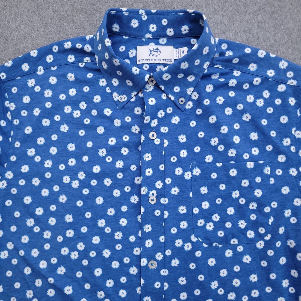 Southern Tide Shirt Mens Medium Blue Floral Intercoastal Performance Button Up